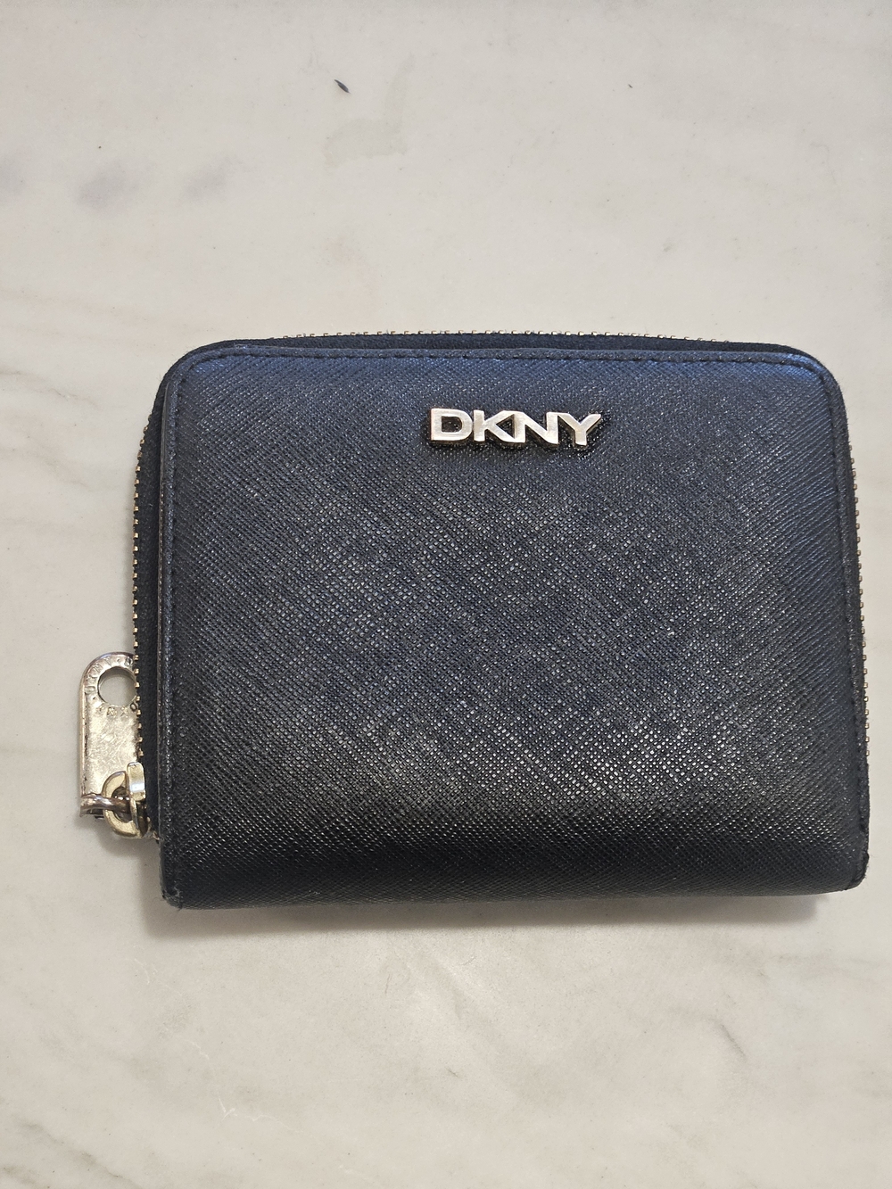 DKNY Velita Small Zip-Around Wallet – Black Saffiano Leather